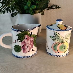 Vintage Ceramic Sugar and Creamer Set, peaches and grapes